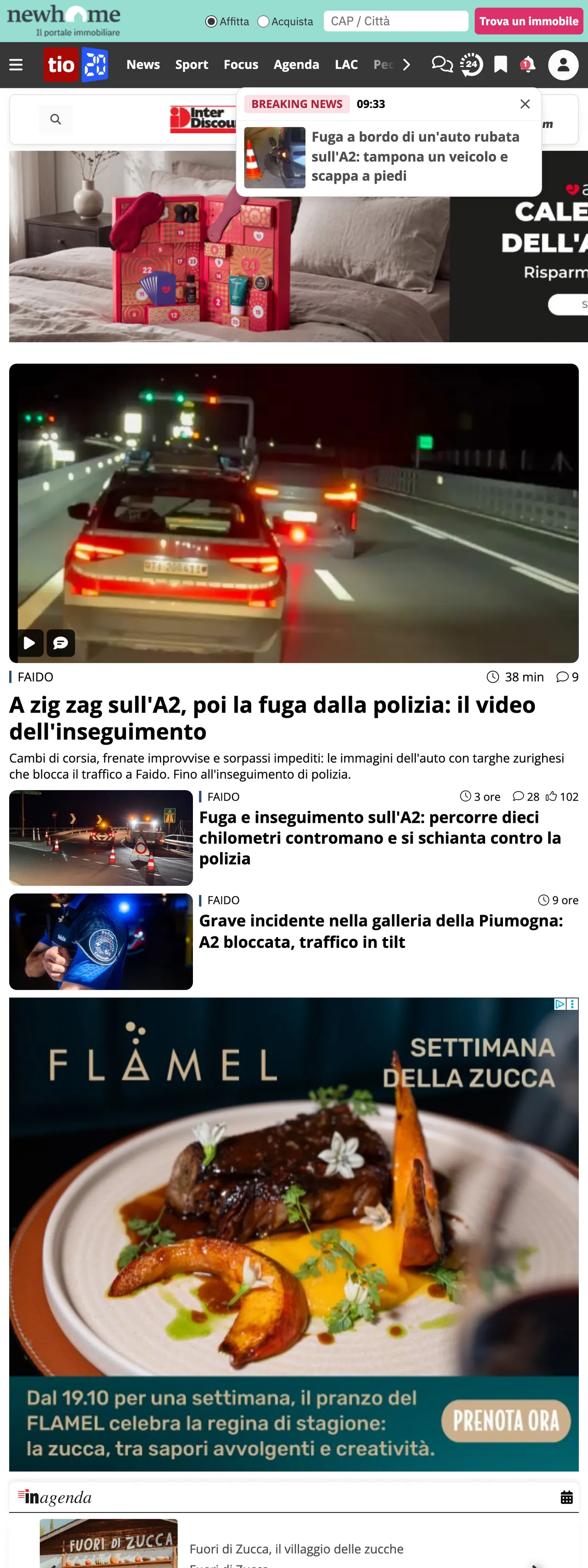 Screenshot of the Ticinonline front page