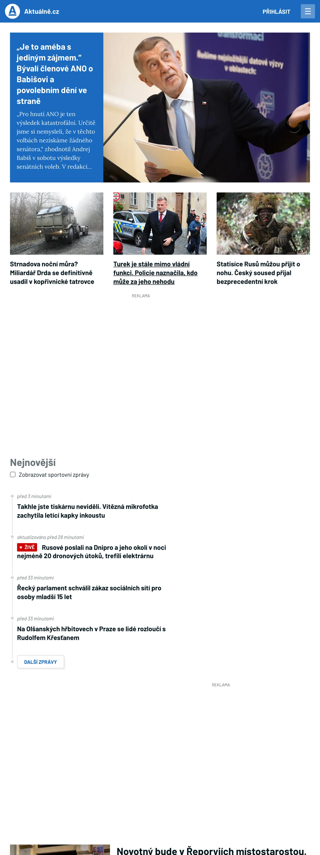 Screenshot of the Aktuálně.cz front page