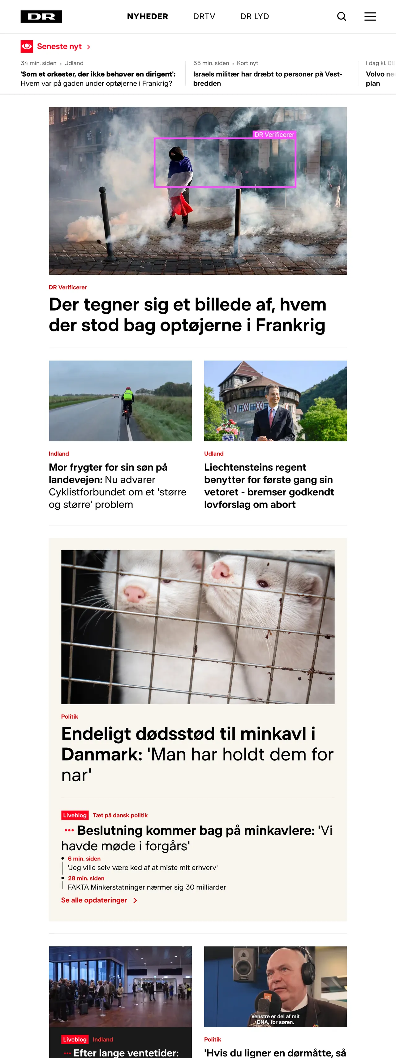 Screenshot of the DR front page