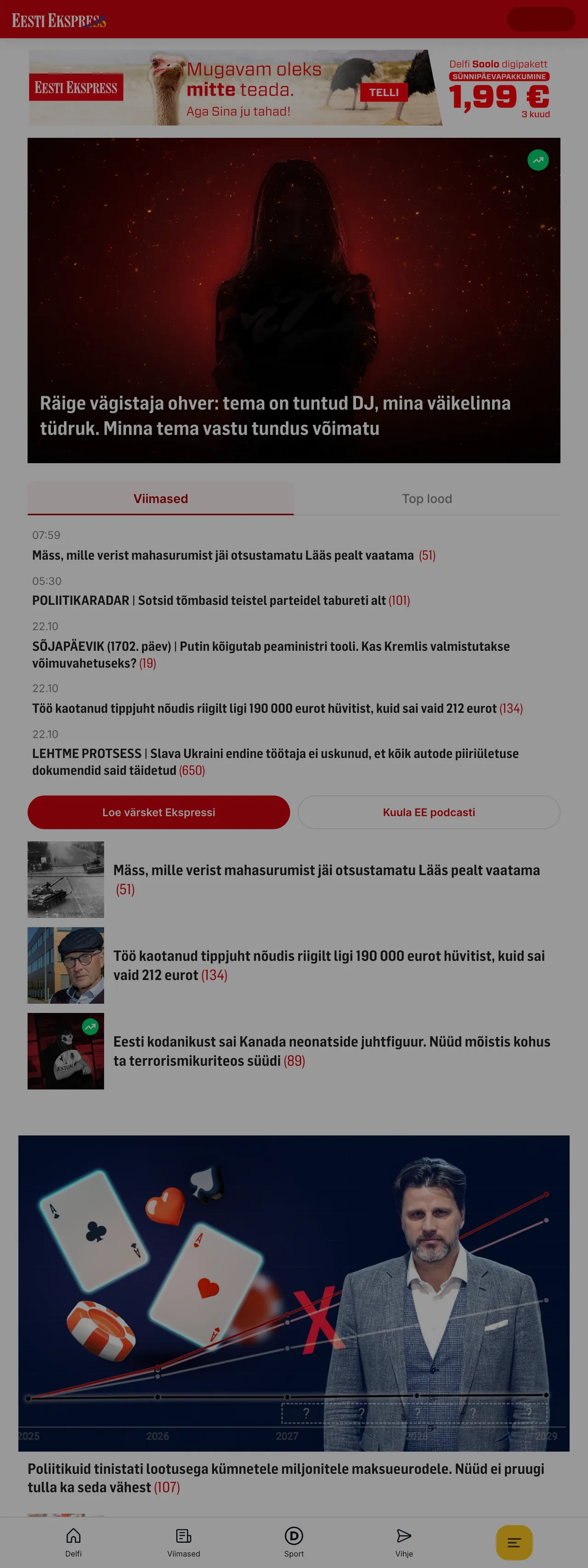 Screenshot of the Eesti Ekspress front page