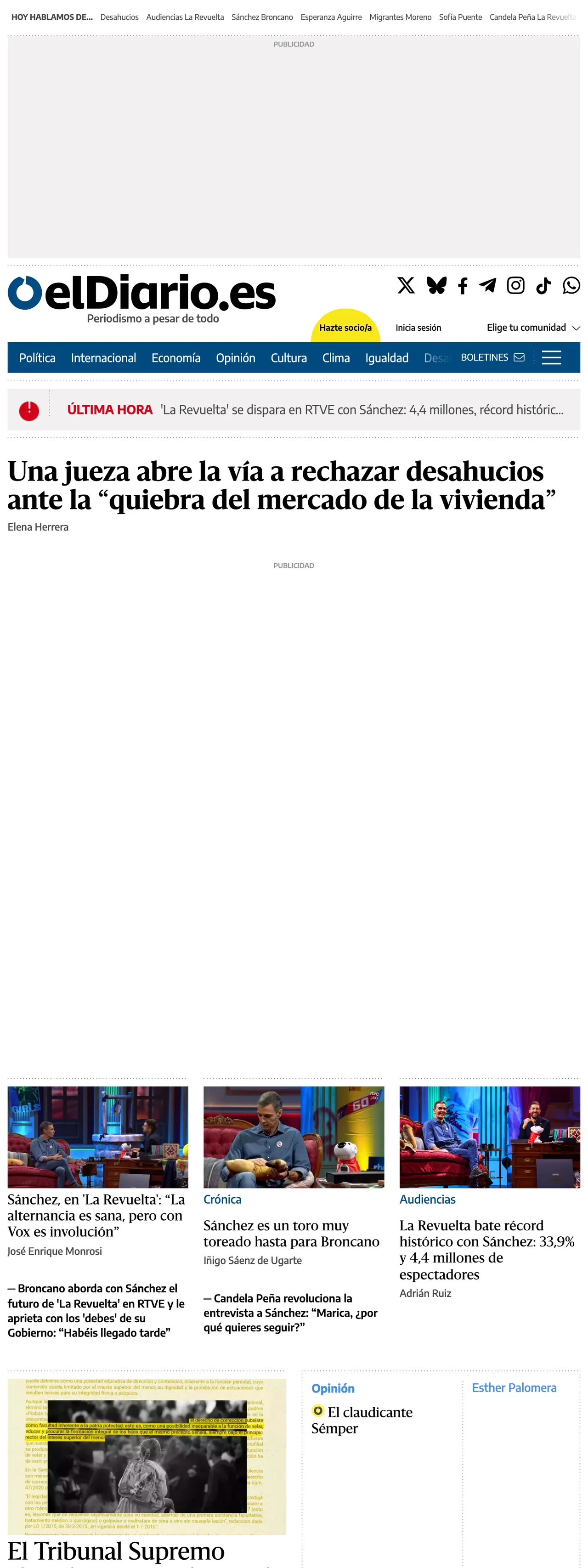 Screenshot of the elDiario.es front page