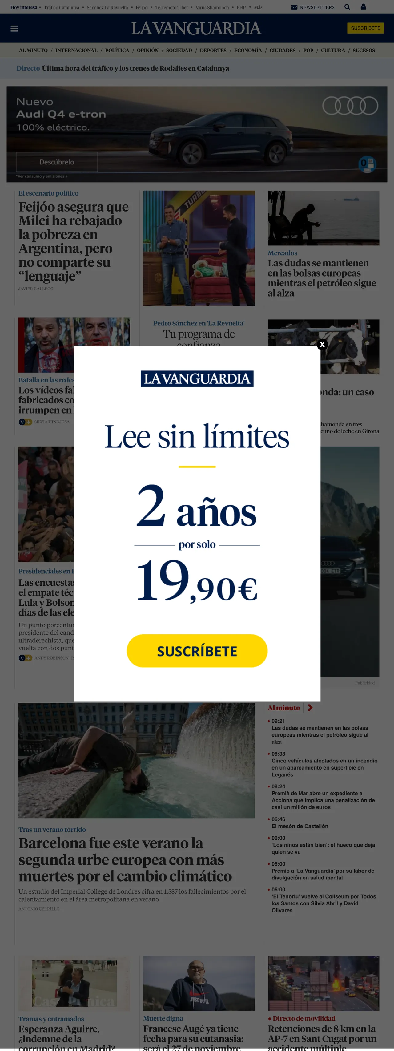 Screenshot of the La Vanguardia front page