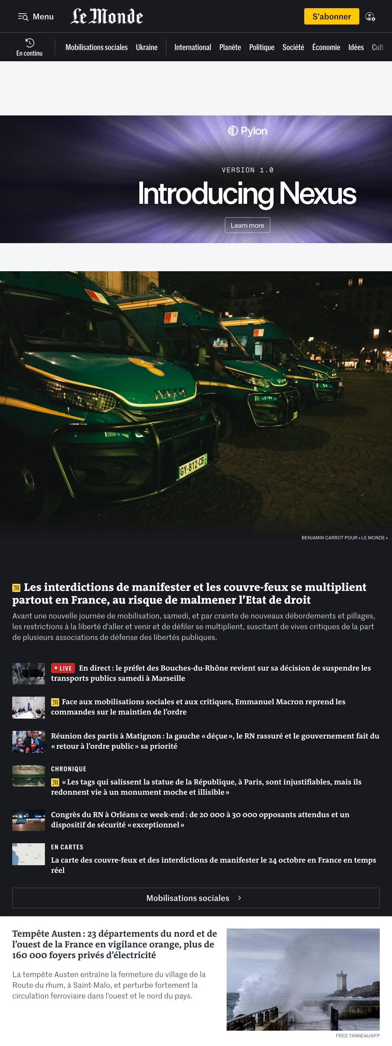 Screenshot of the Le Monde front page