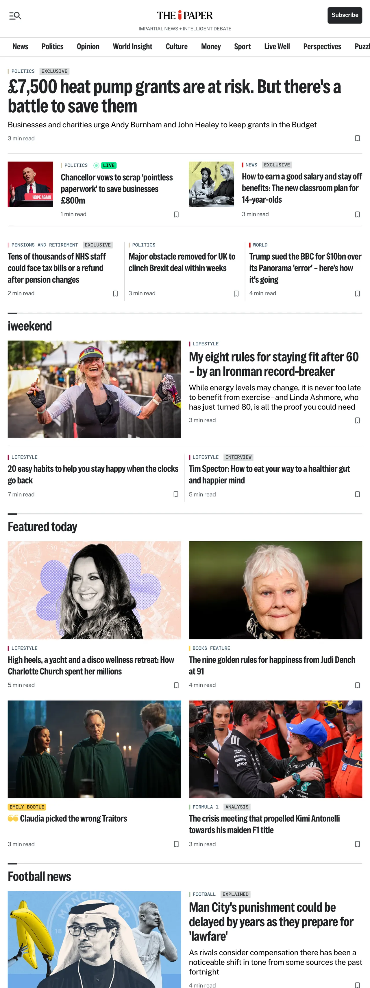 Screenshot of the The i Paper front page