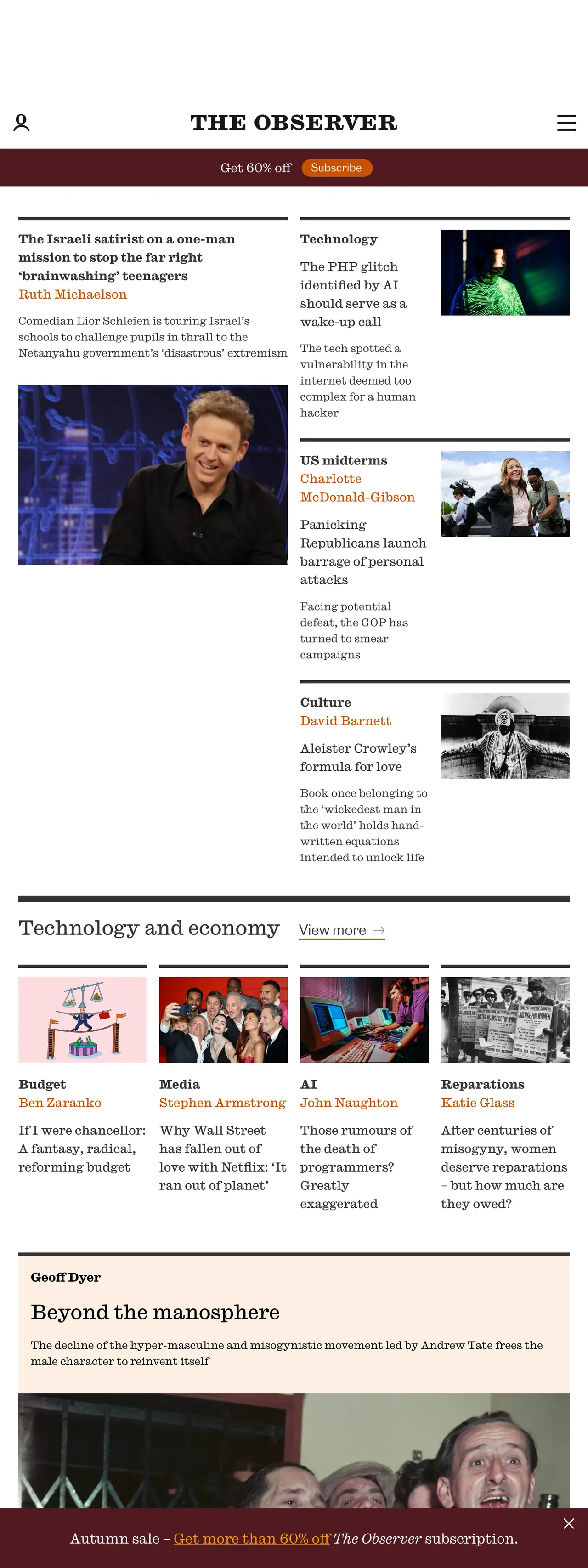 Screenshot of the The Observer front page
