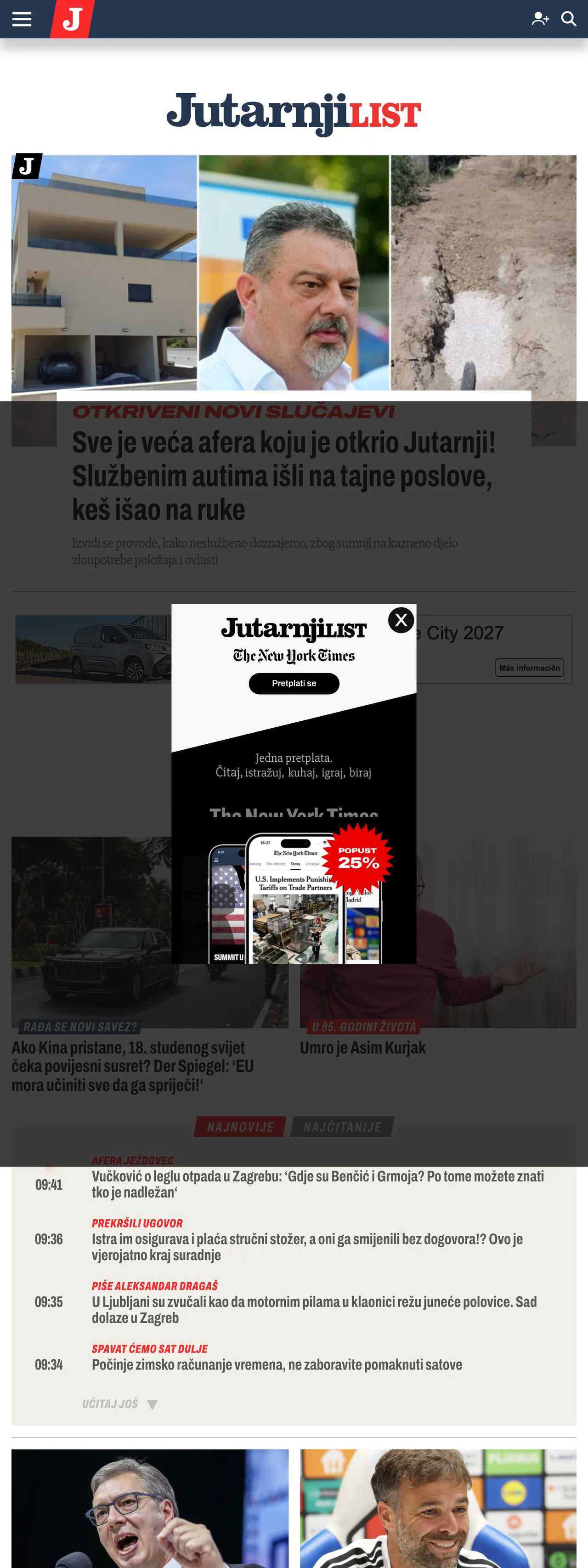 Screenshot of the Jutarnji list front page