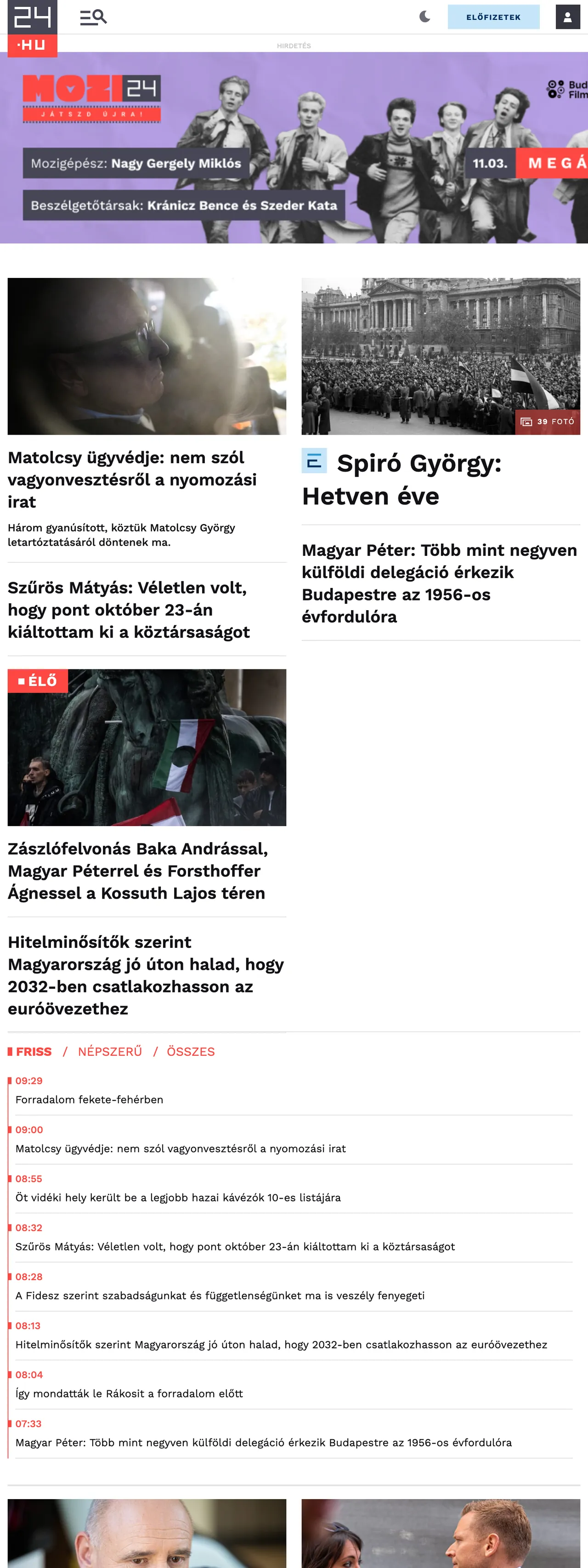 Screenshot of the 24.hu front page