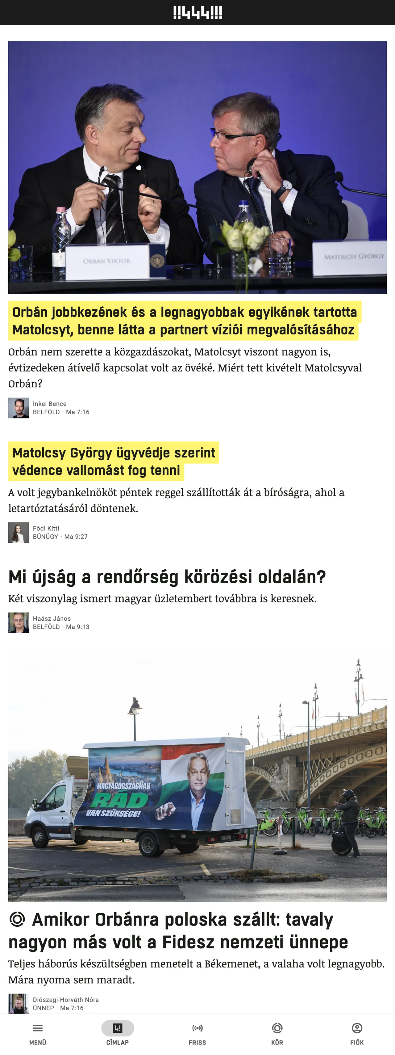 Screenshot of the 444 front page