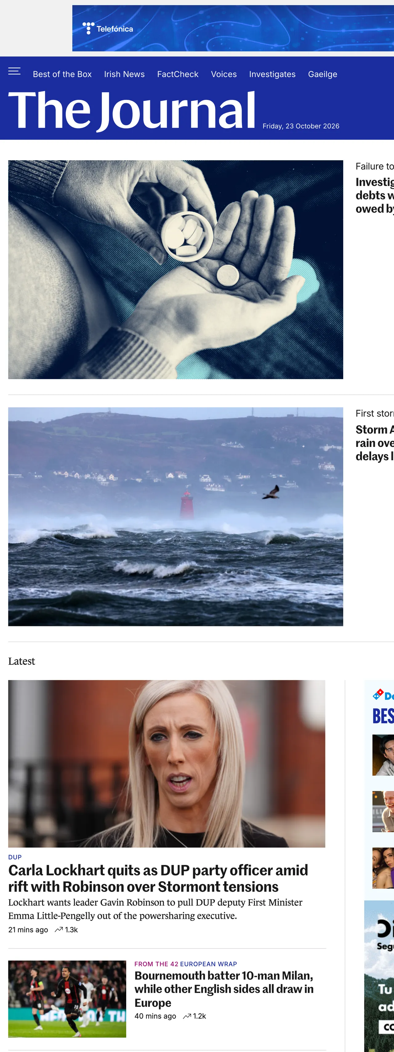 Screenshot of the TheJournal.ie front page