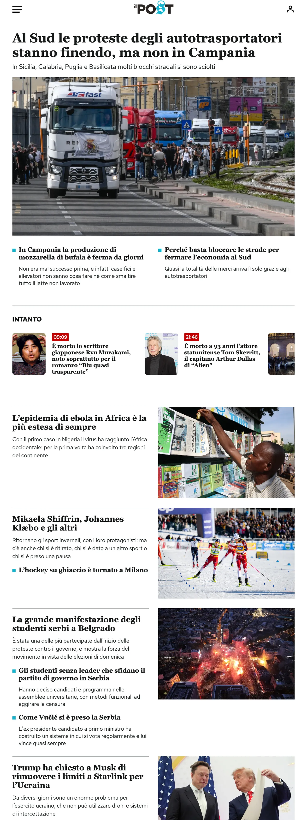 Screenshot of the Il Post front page