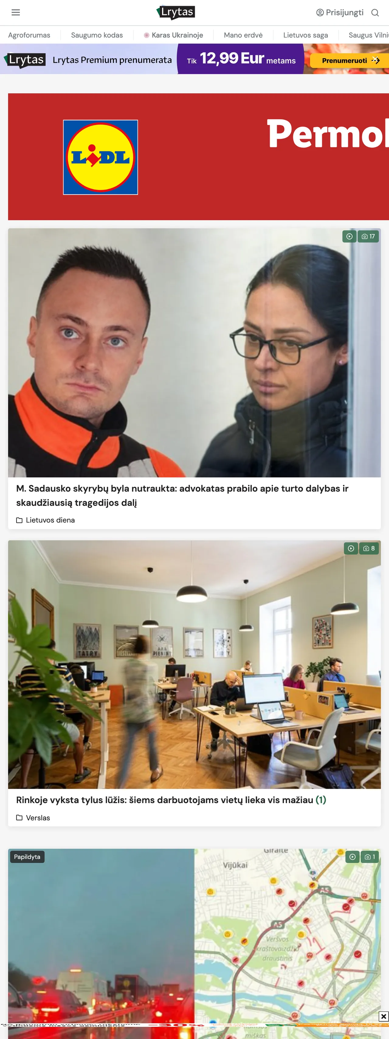 Screenshot of the Lrytas front page