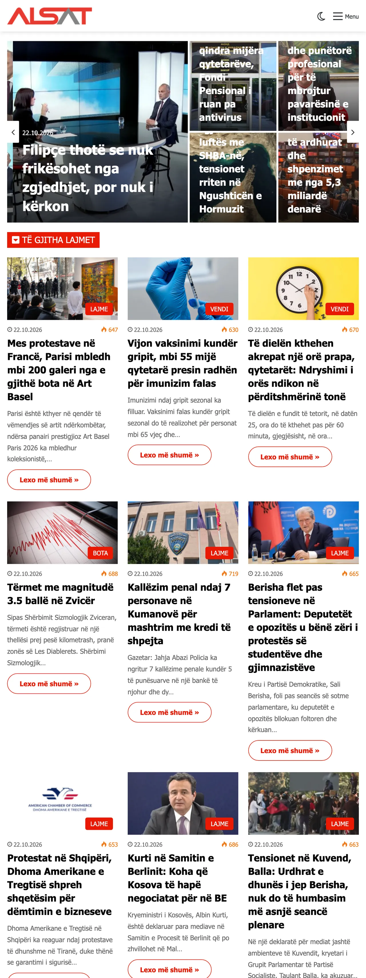 Screenshot of the ALSAT front page