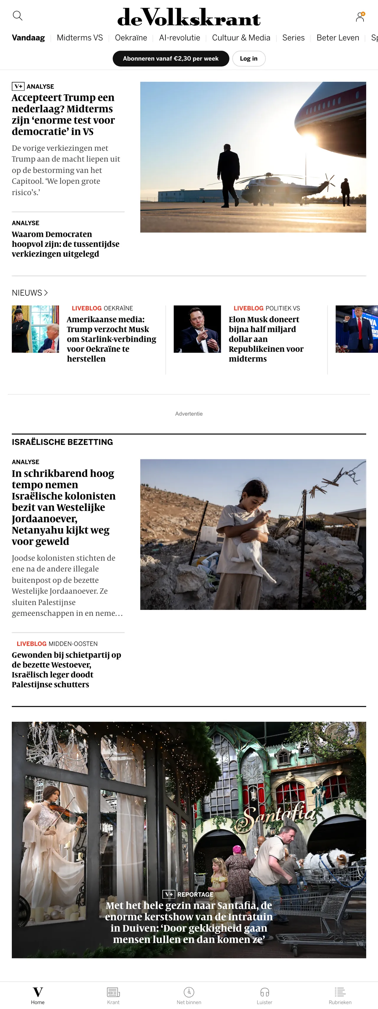 Screenshot of the de Volkskrant front page