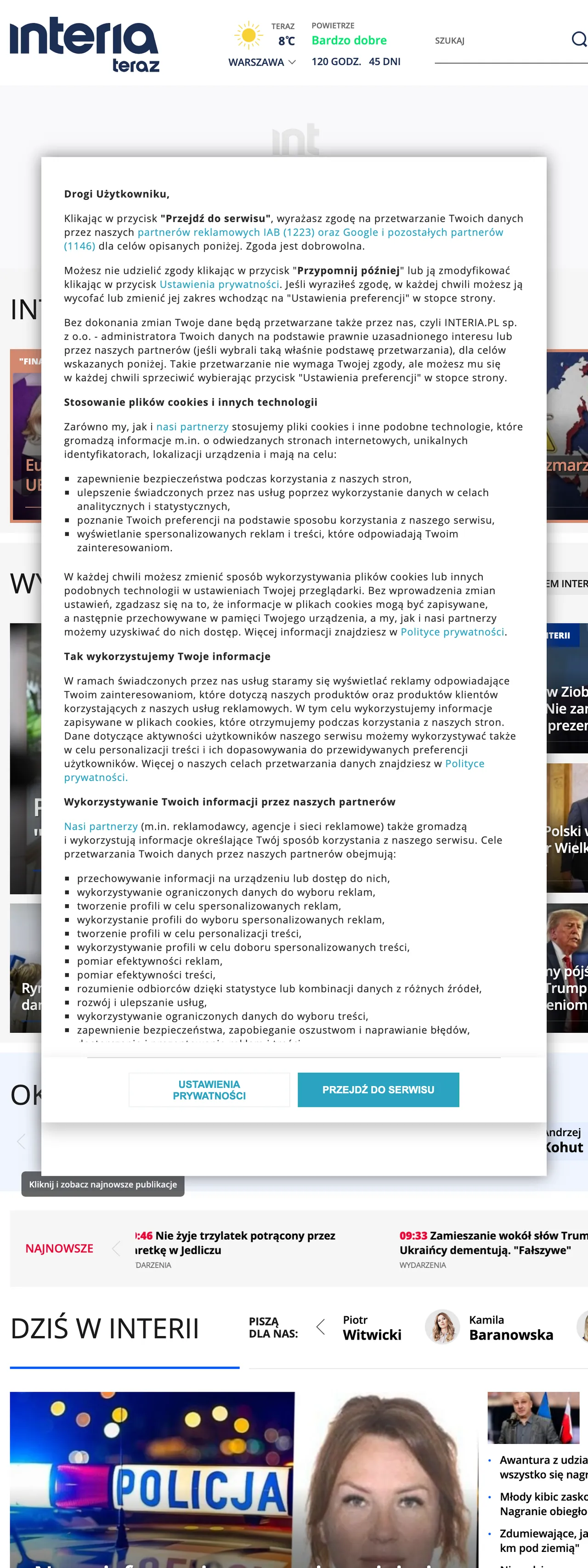 Screenshot of the Interia front page