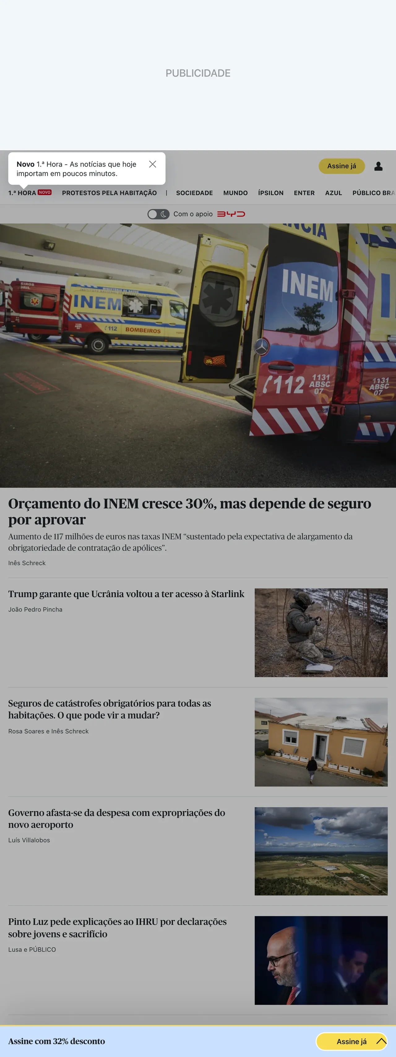 Screenshot of the Público front page