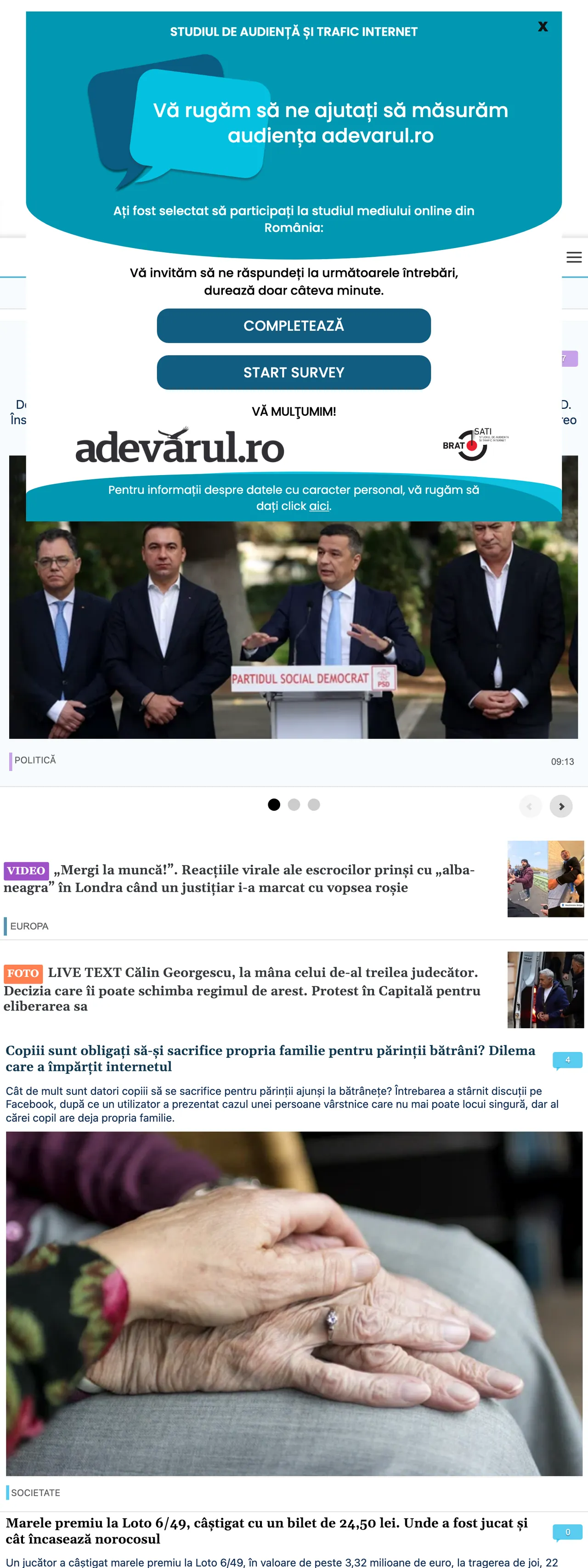 Screenshot of the Adevărul front page
