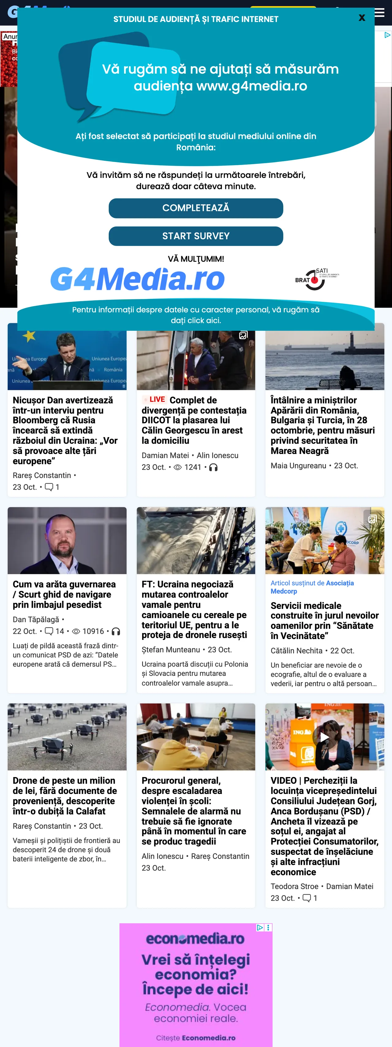 Screenshot of the G4Media front page