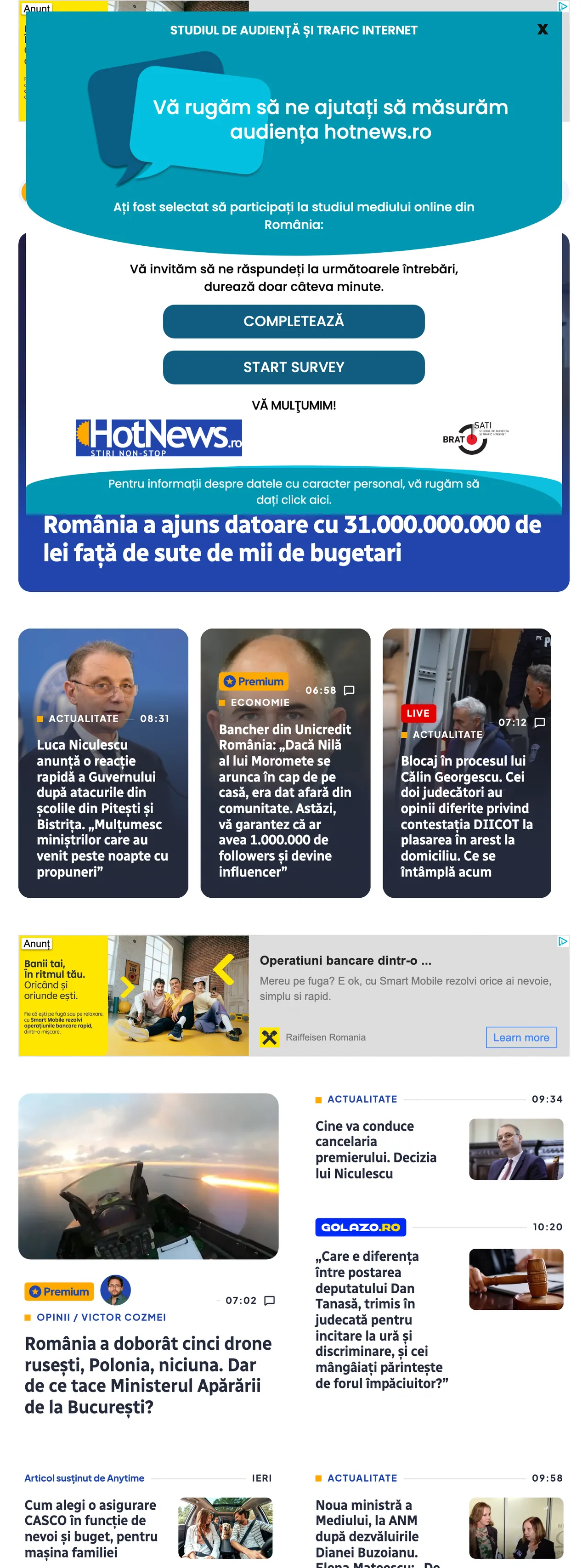 Screenshot of the HotNews.ro front page