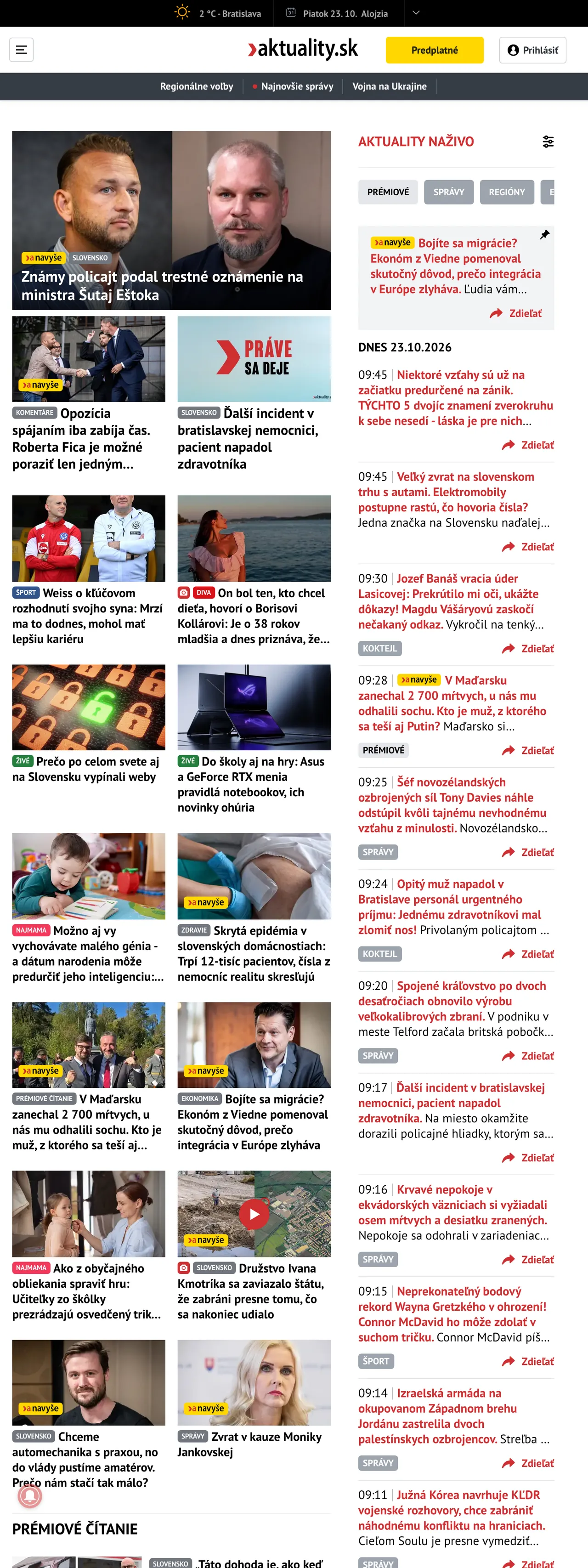 Screenshot of the Aktuality.sk front page
