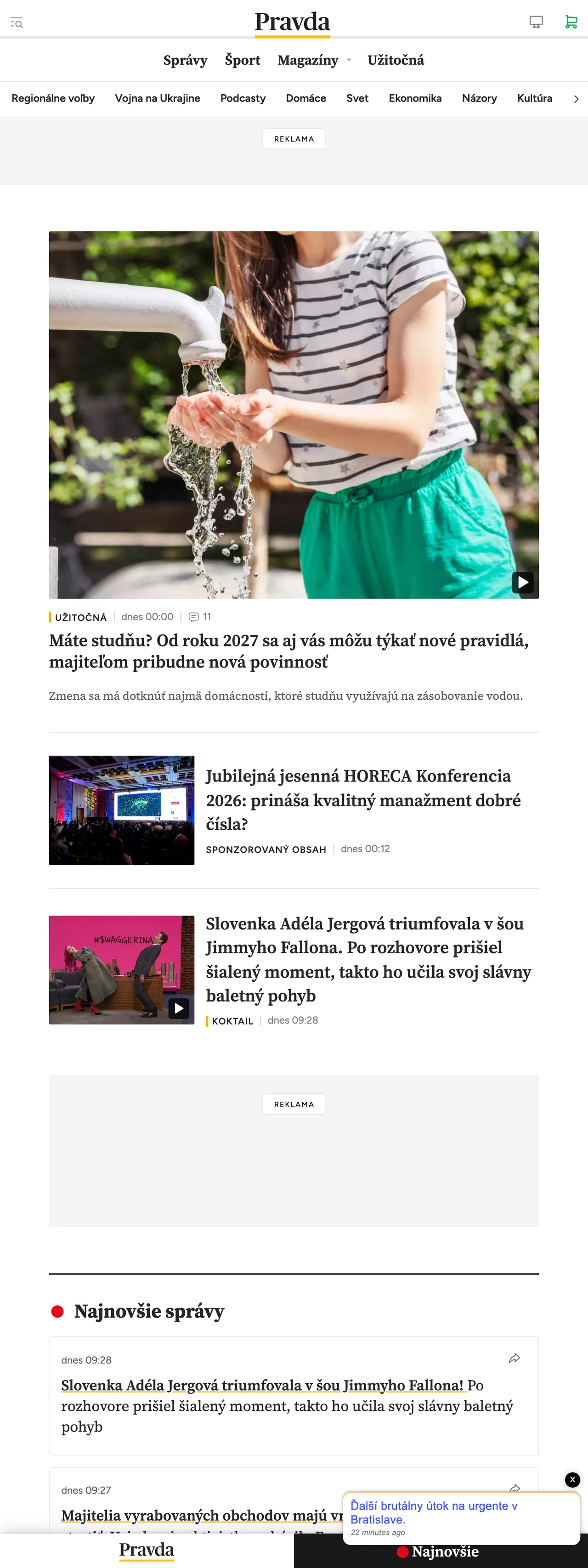 Screenshot of the Pravda front page