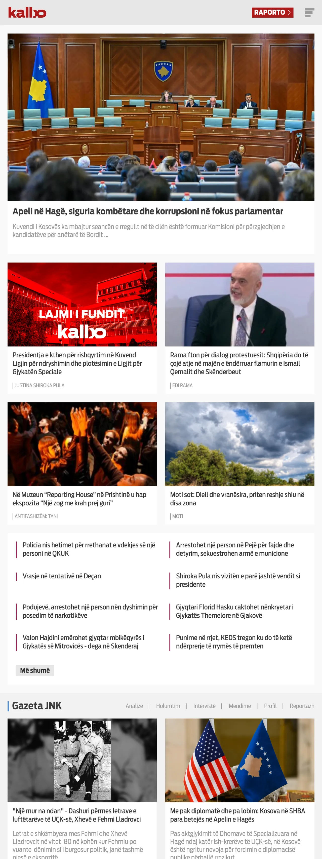 Screenshot of the Kallxo front page