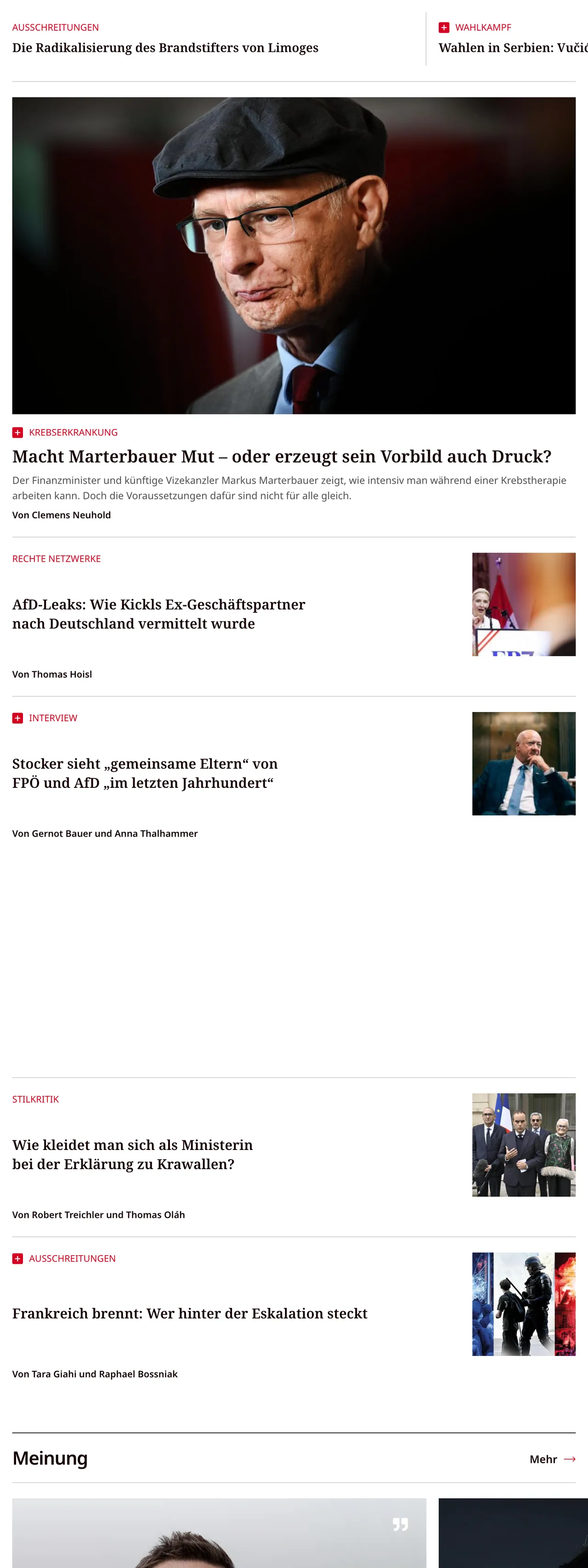 Screenshot of the profil front page