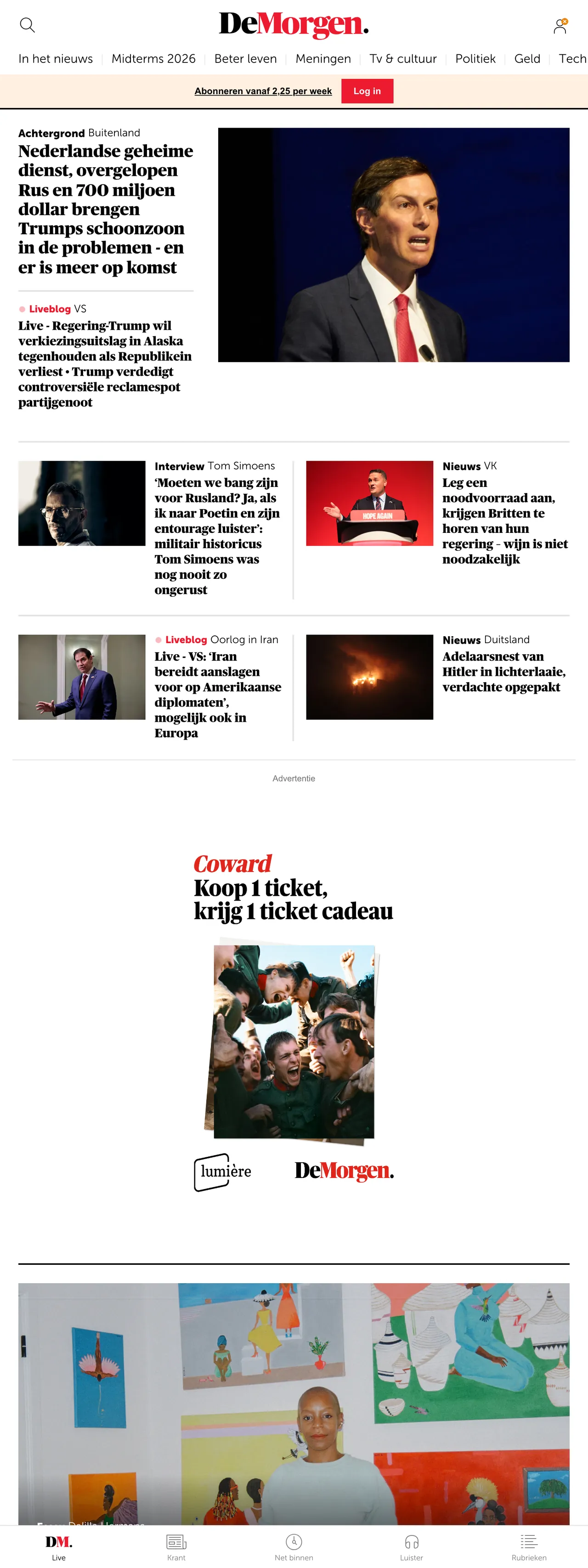 Screenshot of the De Morgen front page