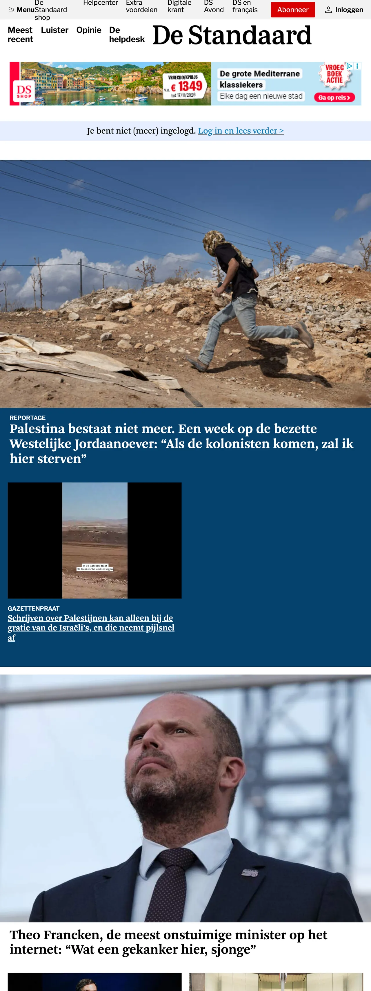 Screenshot of the De Standaard front page