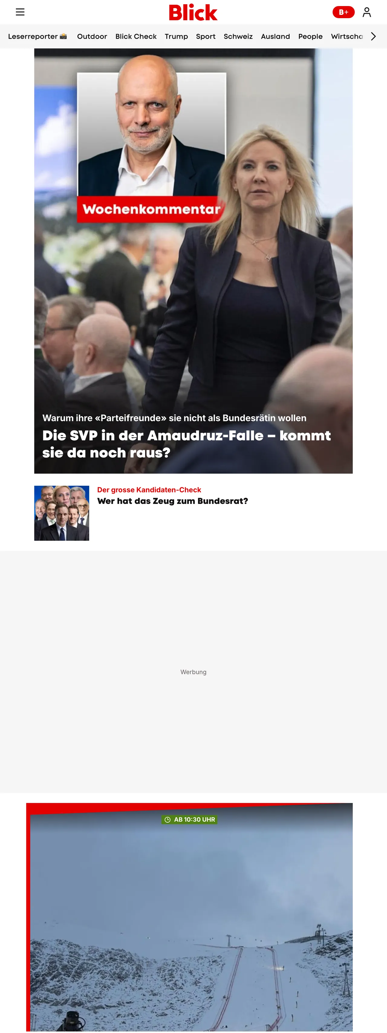 Screenshot of the Blick front page