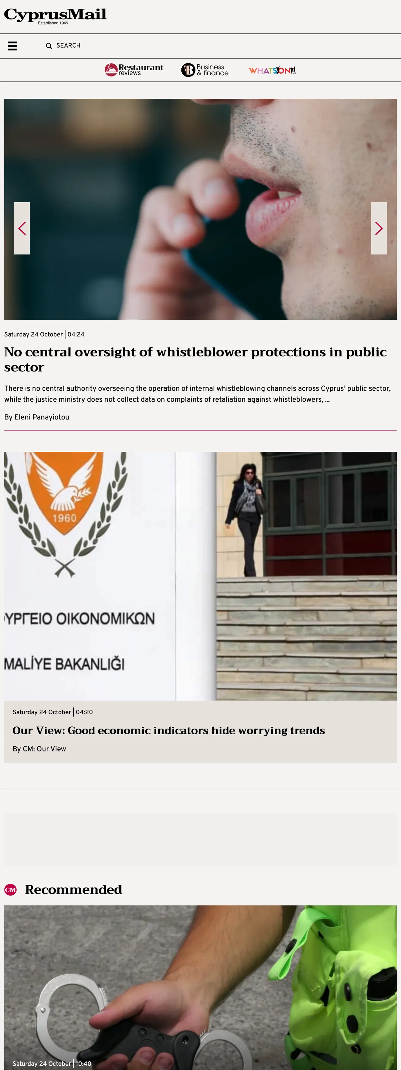 Screenshot of the Cyprus Mail front page
