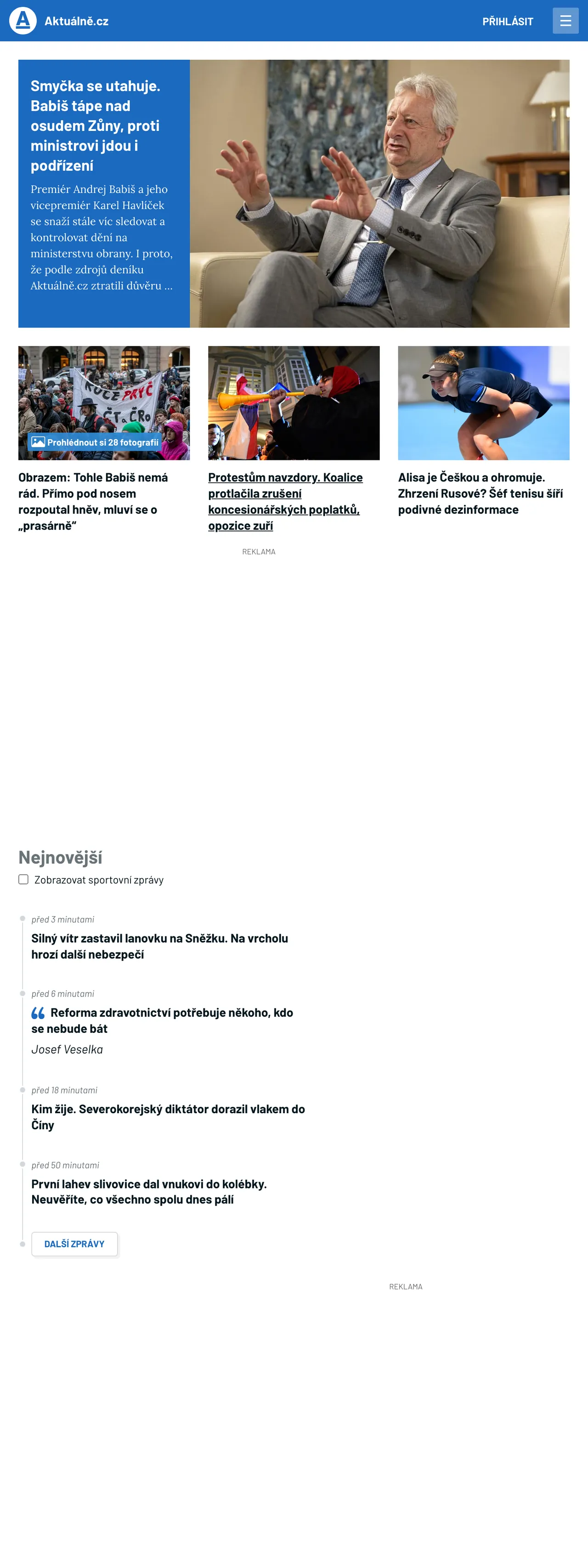 Screenshot of the Aktuálně.cz front page
