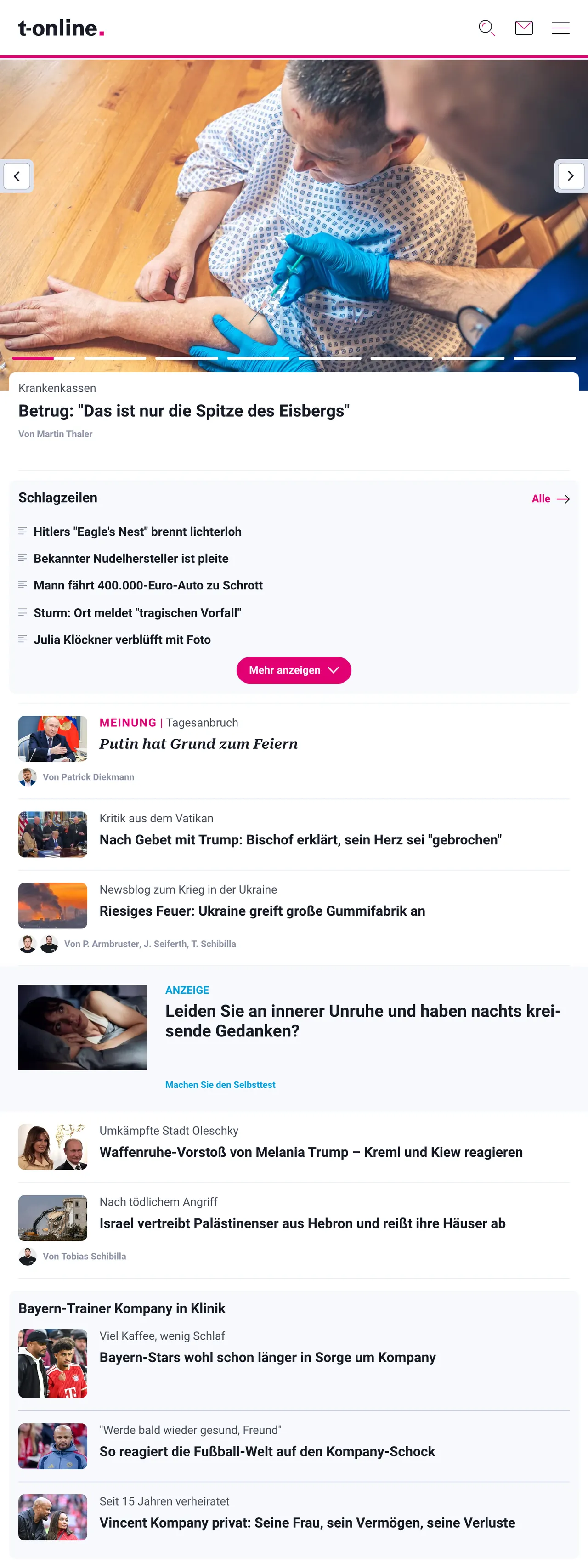 Screenshot of the t-online front page