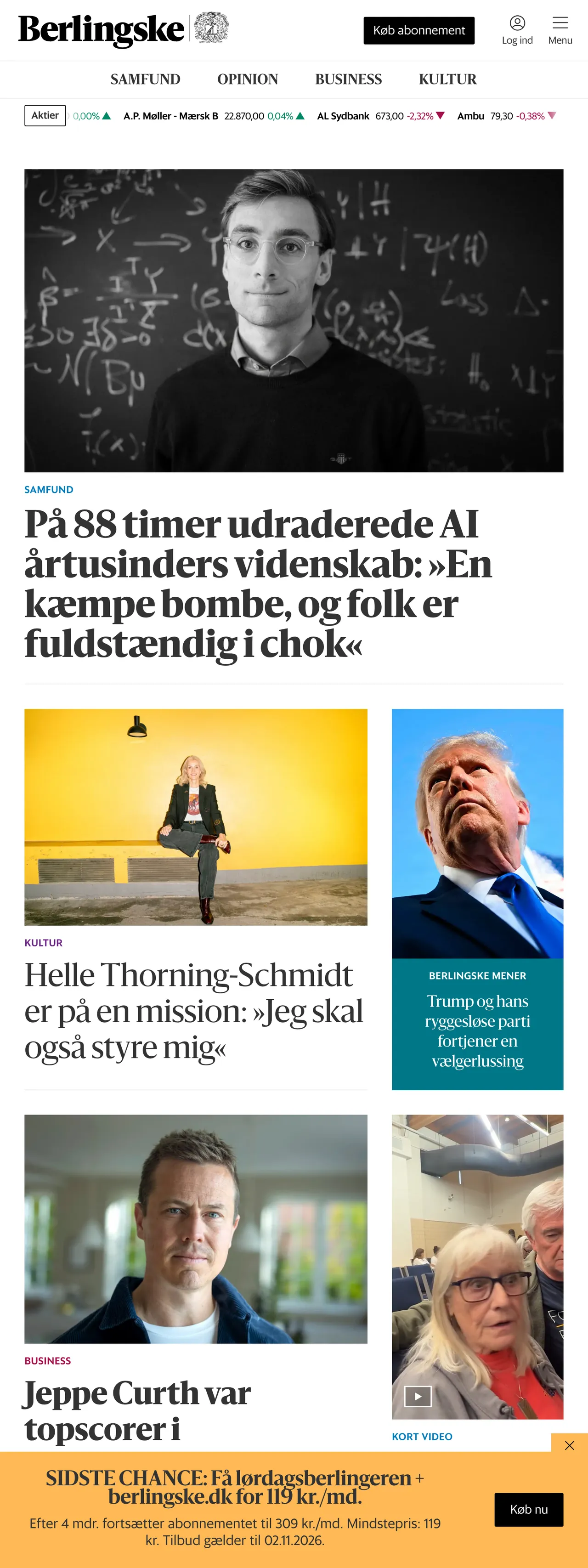 Screenshot of the Berlingske front page