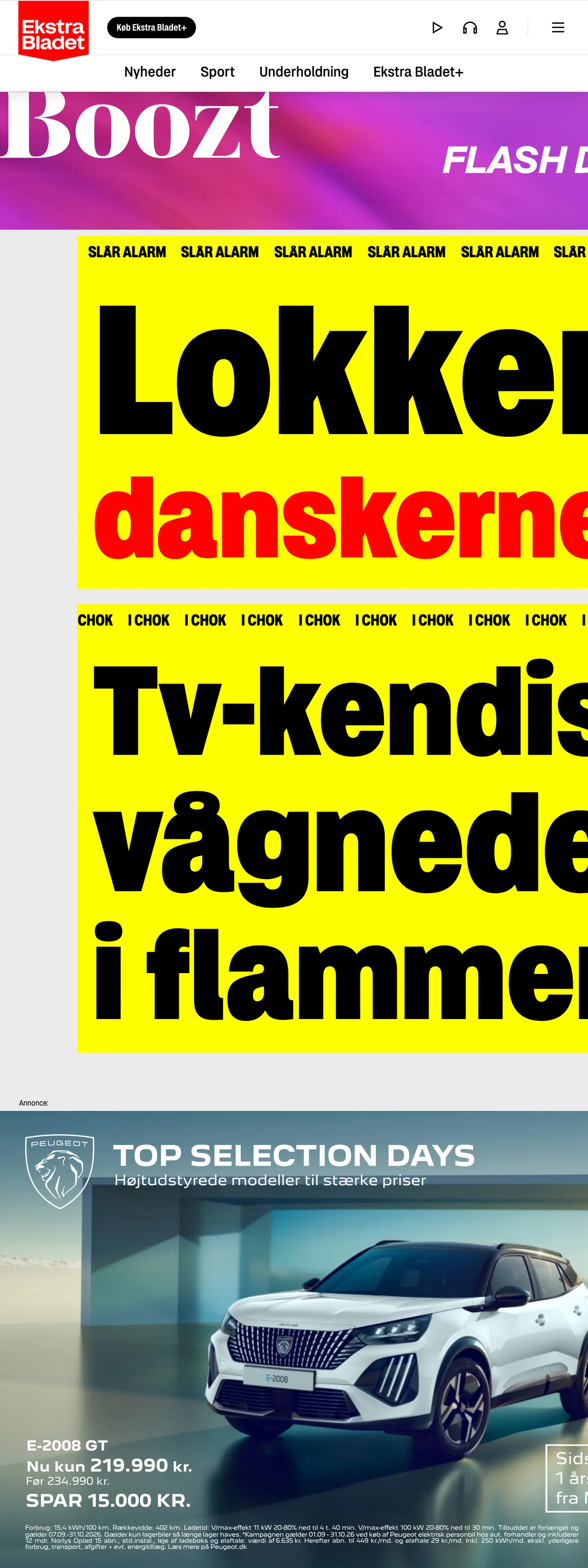 Screenshot of the Ekstra Bladet front page