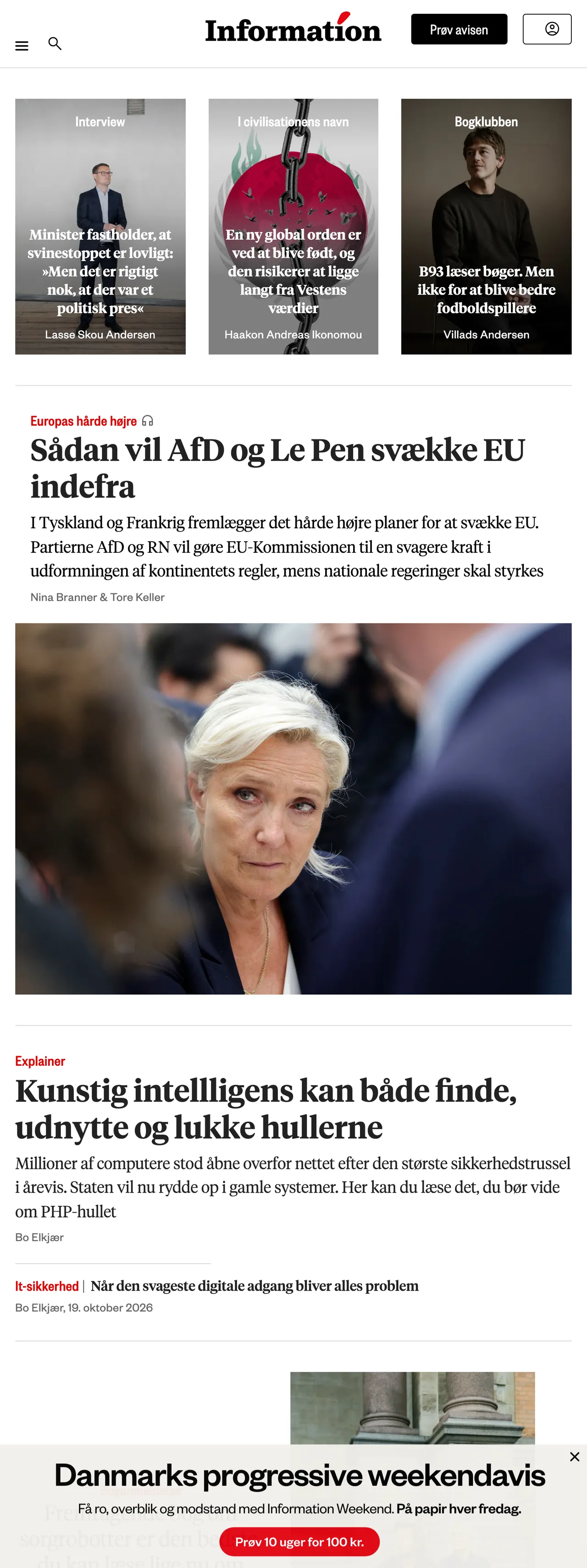 Screenshot of the Information front page