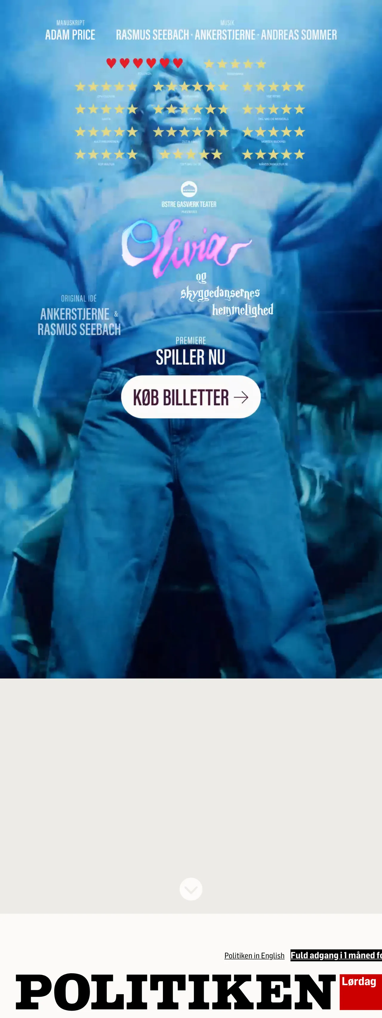 Screenshot of the Politiken front page