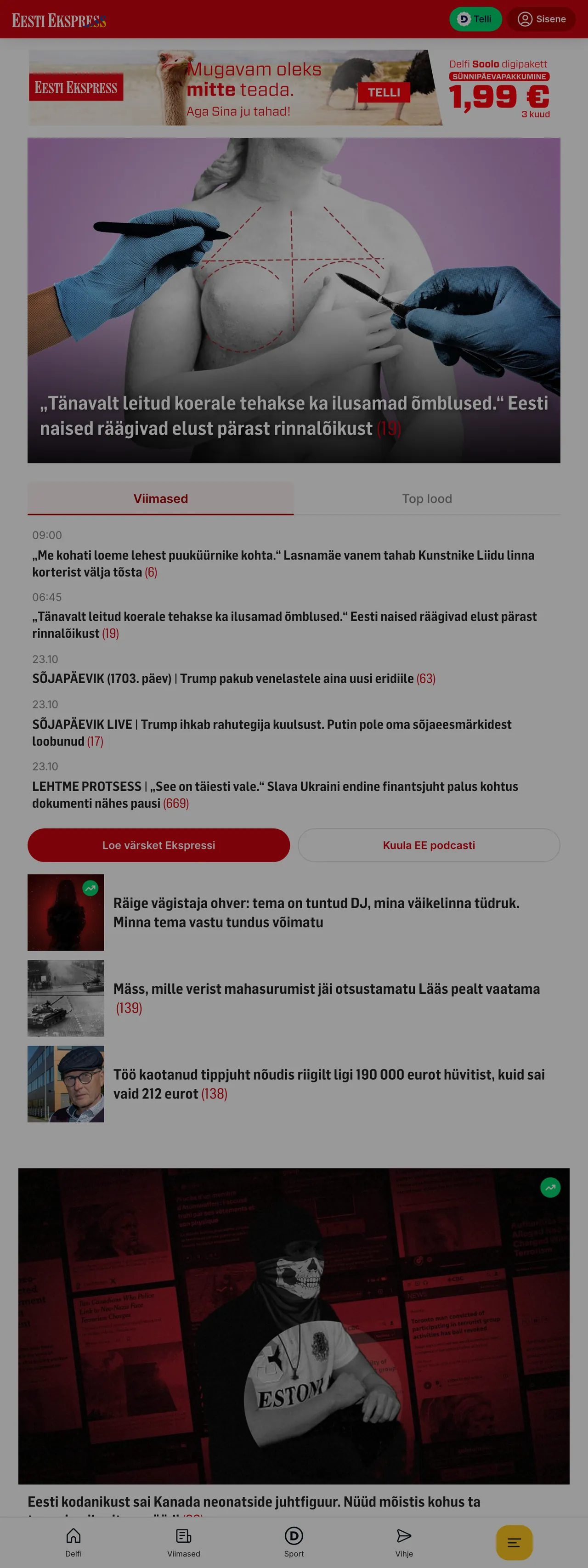 Screenshot of the Eesti Ekspress front page