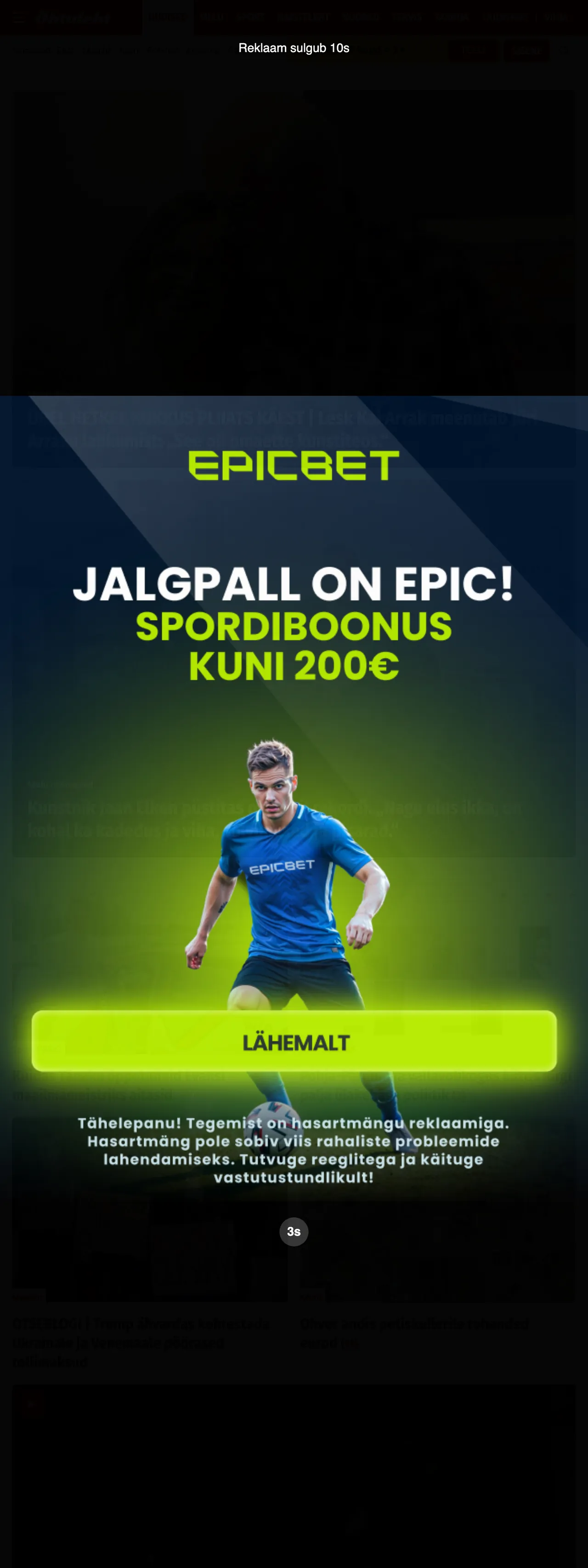 Screenshot of the Õhtuleht front page
