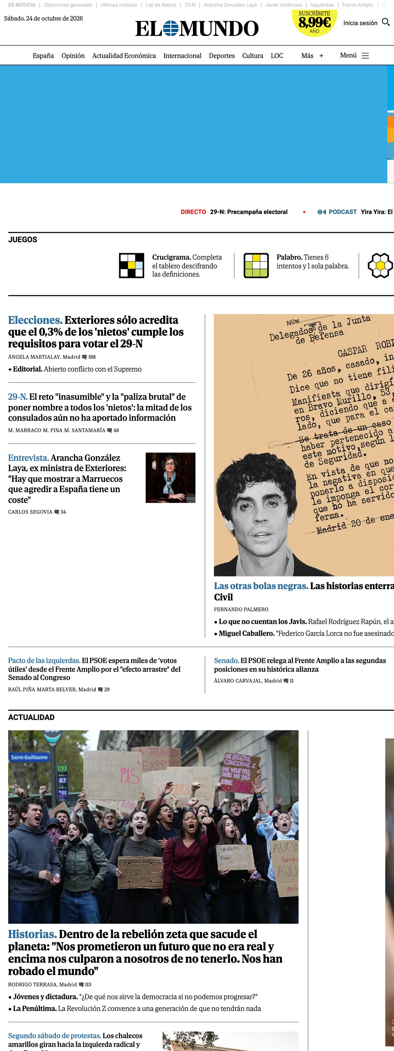 Screenshot of the El Mundo front page