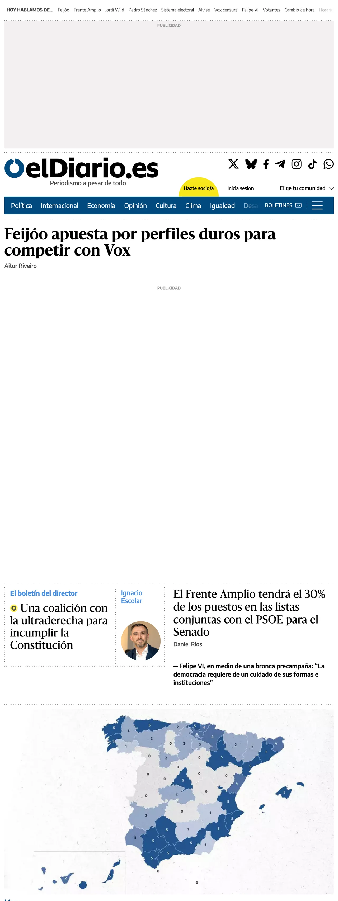 Screenshot of the elDiario.es front page