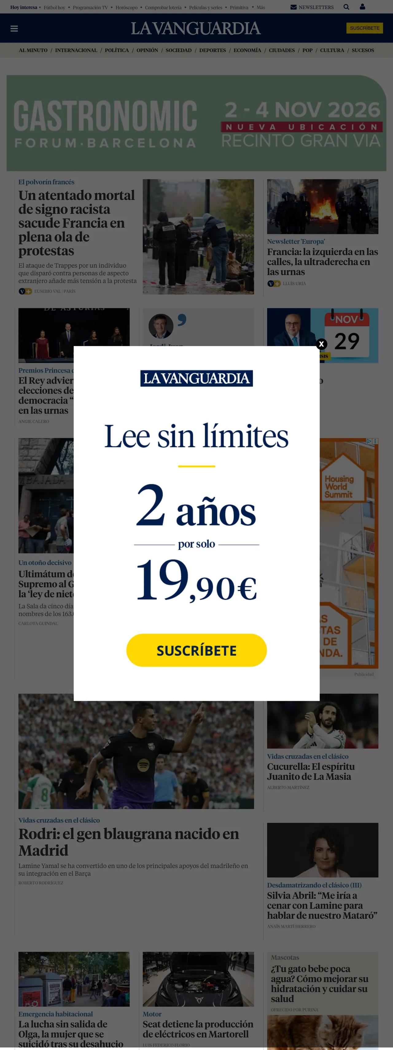 Screenshot of the La Vanguardia front page