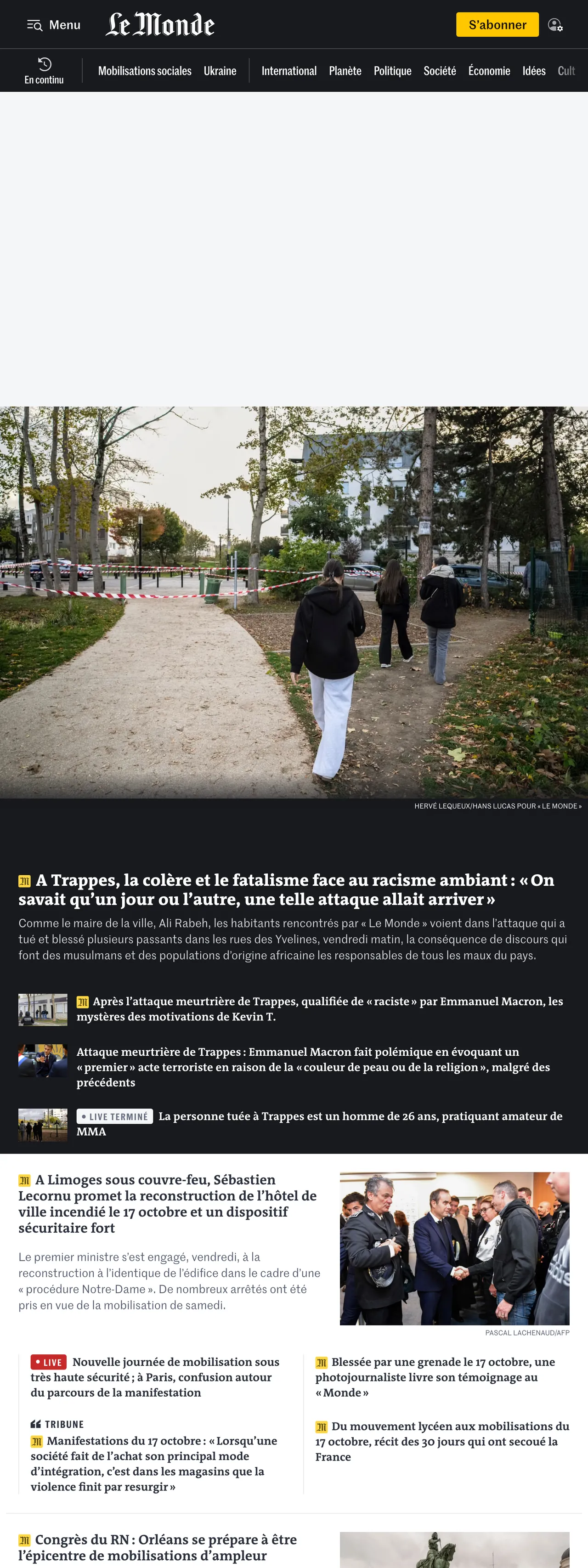 Screenshot of the Le Monde front page