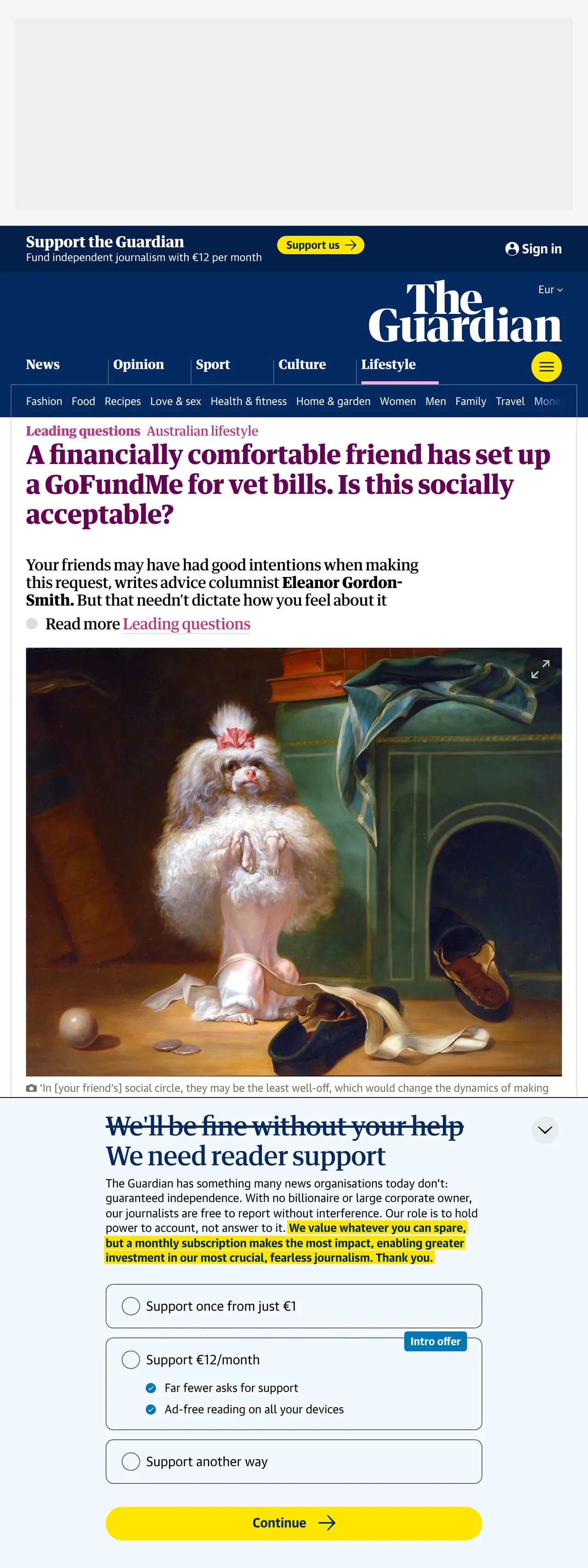 Screenshot of the The Guardian front page