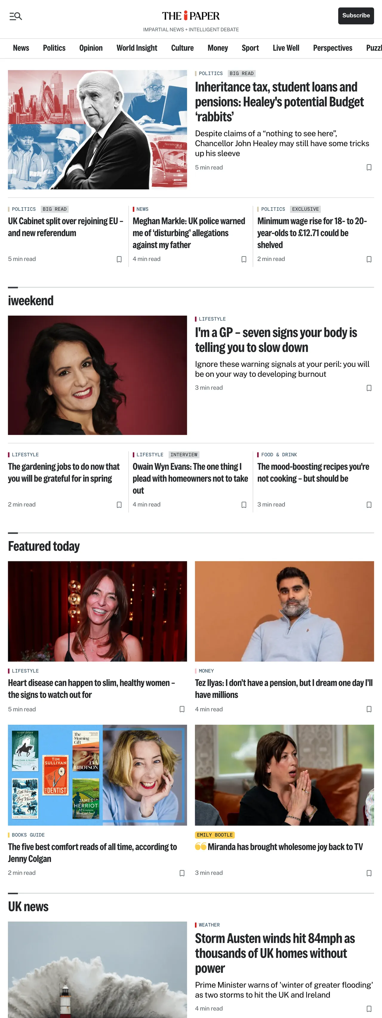 Screenshot of the The i Paper front page