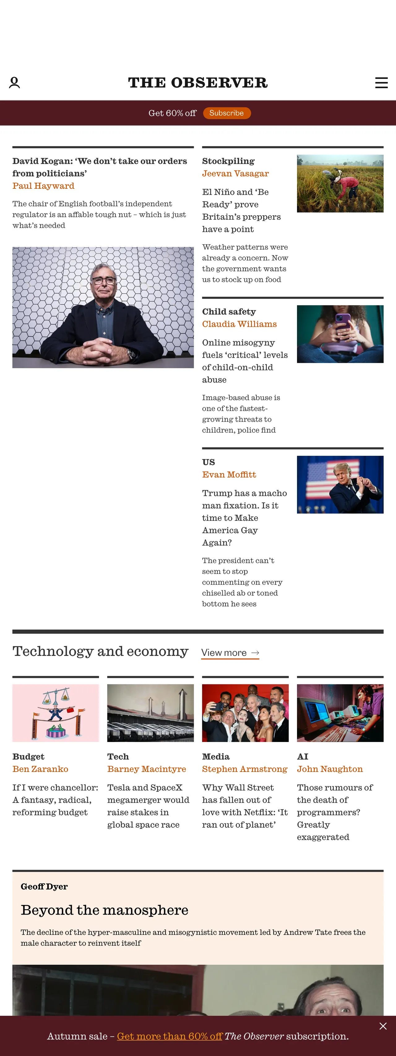 Screenshot of the The Observer front page