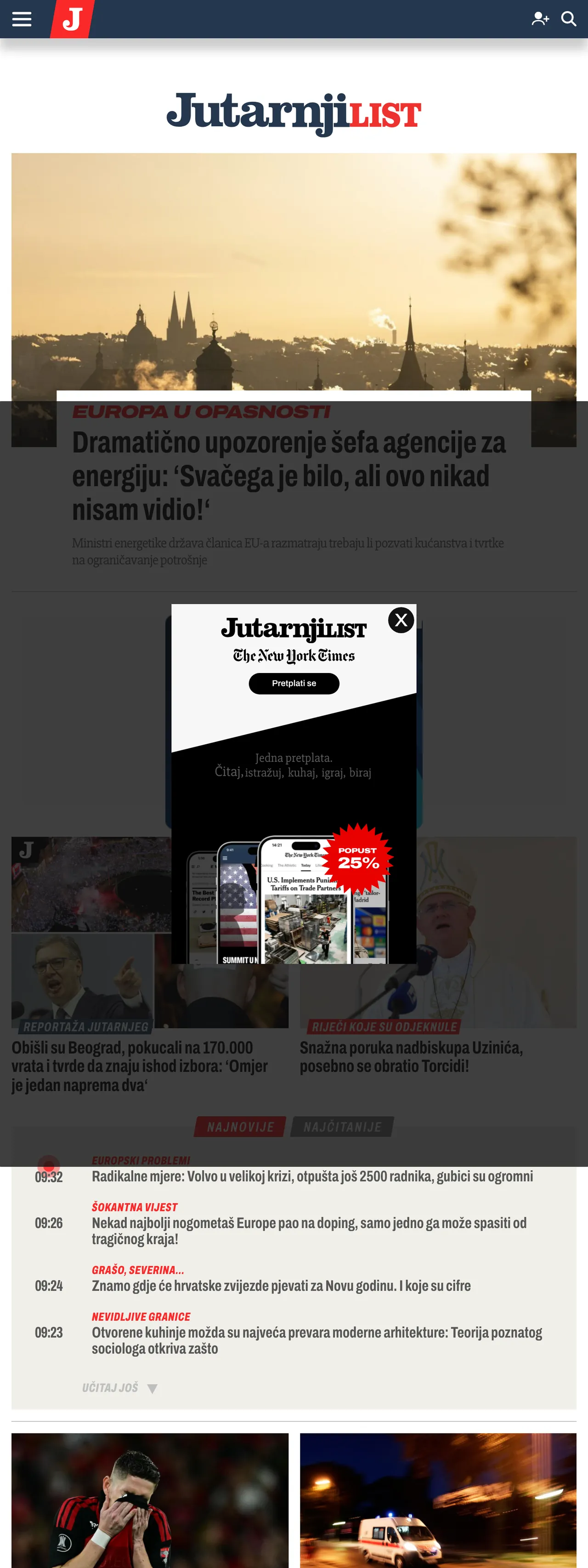 Screenshot of the Jutarnji list front page