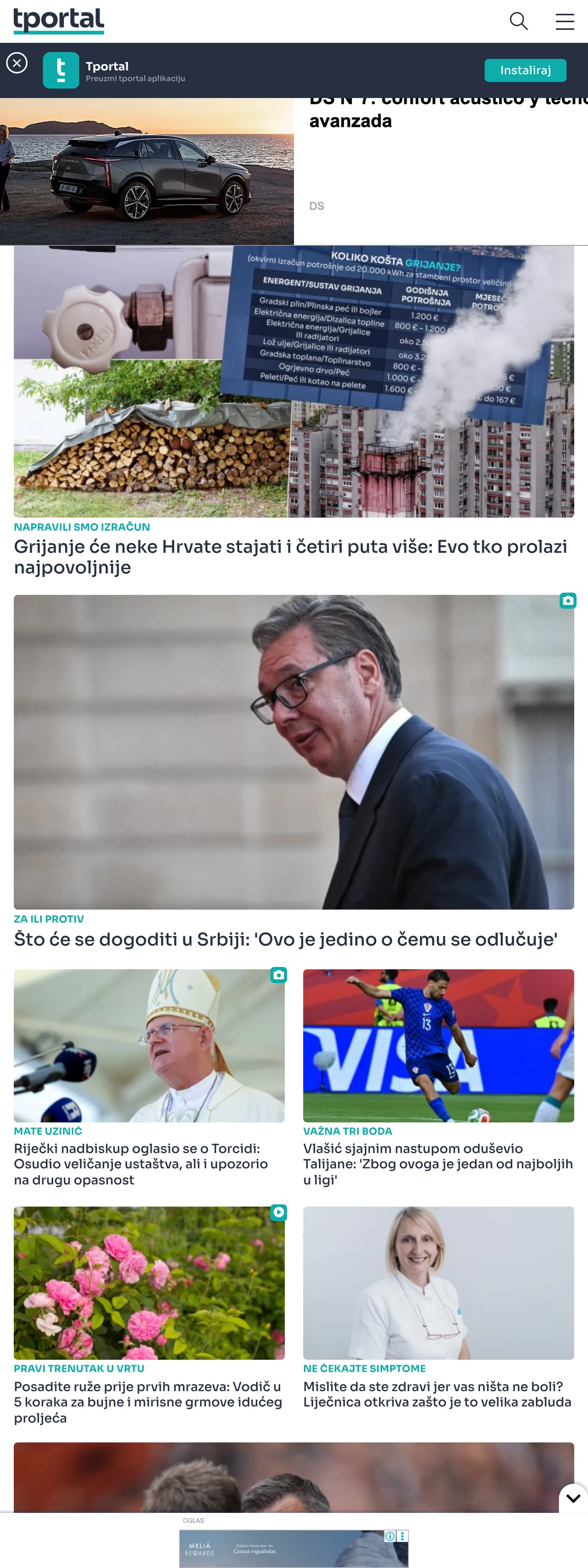 Screenshot of the tportal front page