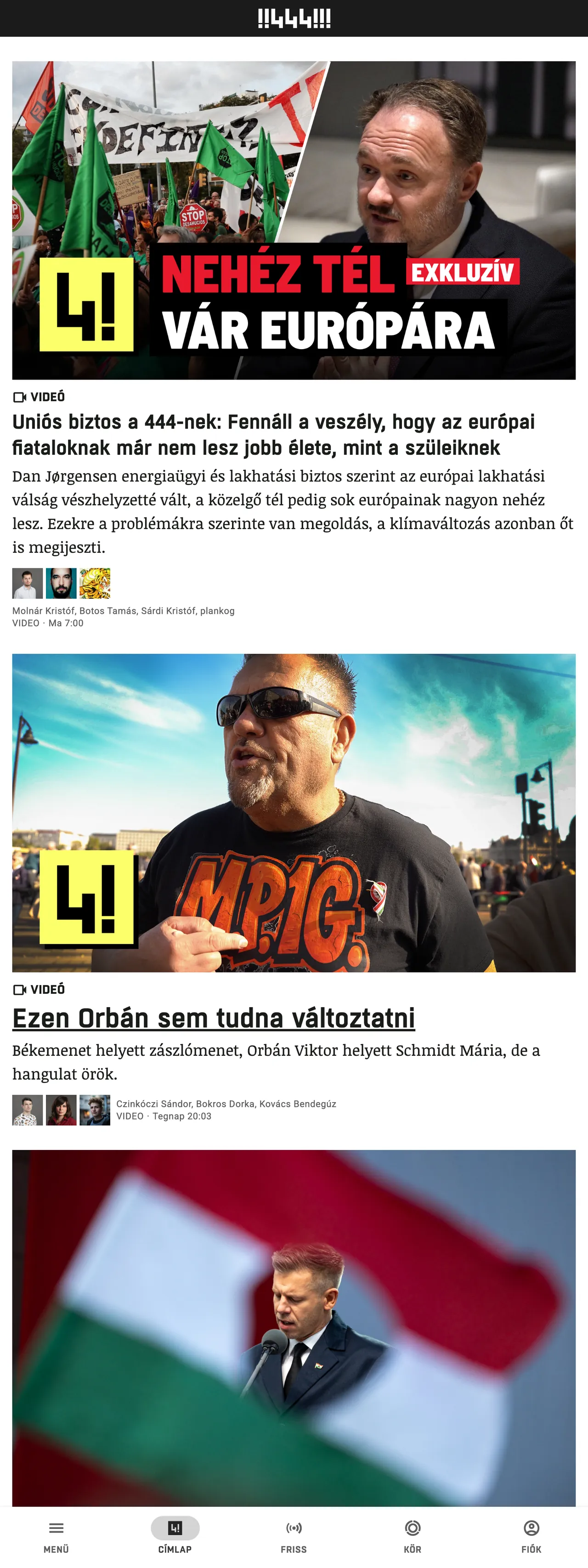 Screenshot of the 444 front page