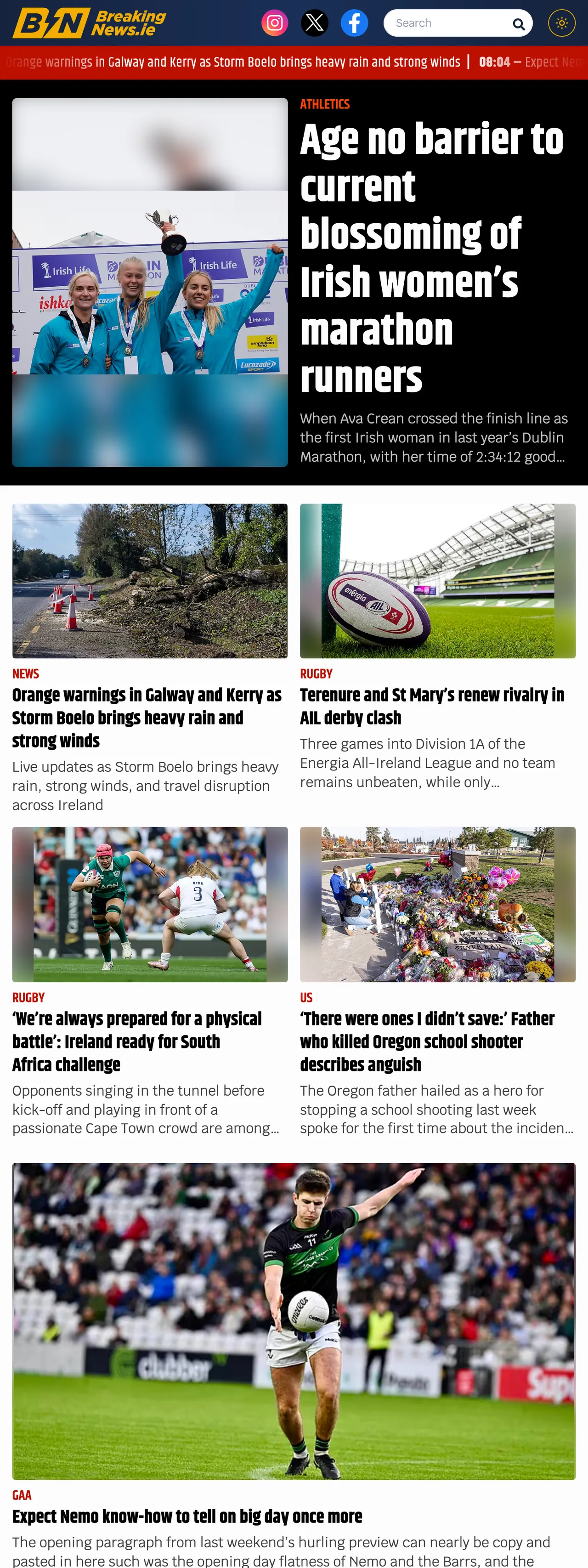 Screenshot of the BreakingNews.ie front page