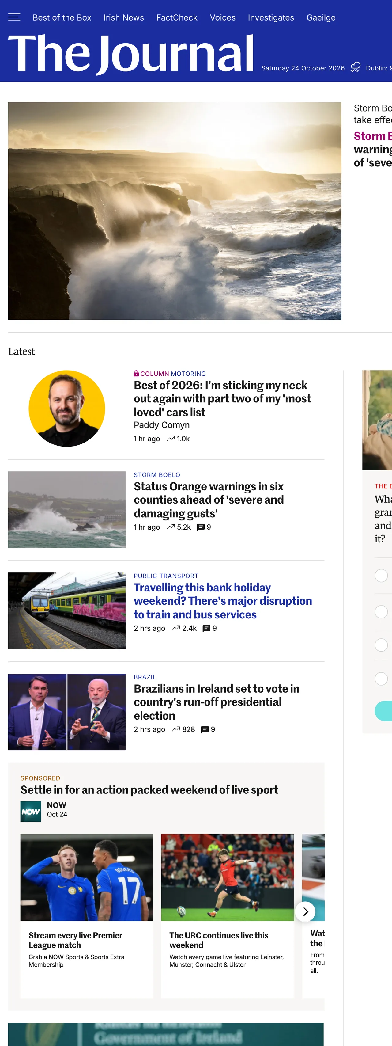 Screenshot of the TheJournal.ie front page